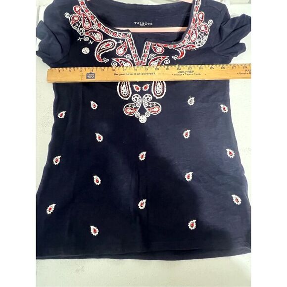 Talbots navy blue embroidered tee size P - Picture 7 of 8